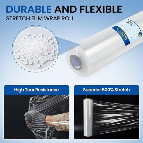 15 Inch x 1200 Ft Stretch Film Wrap 60 Gauge Self-Adhering Shrink Wrap Roll with Plastic Handles Industrial Strength up to 500% Stretch Wrap for Moving, Packing, Pallet Wrapping (2 Rolls, 60 Gauge) in Kuwait