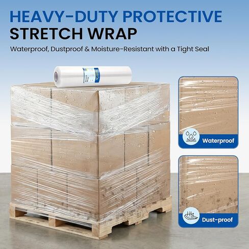 15 Inch x 1200 Ft Stretch Film Wrap 60 Gauge Self-Adhering Shrink Wrap Roll with Plastic Handles Industrial Strength up to 500% Stretch Wrap for Moving, Packing, Pallet Wrapping (2 Rolls, 60 Gauge) in Kuwait