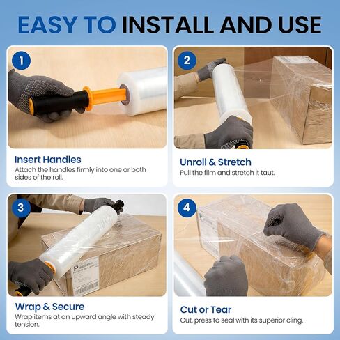 15 Inch x 1200 Ft Stretch Film Wrap 60 Gauge Self-Adhering Shrink Wrap Roll with Plastic Handles Industrial Strength up to 500% Stretch Wrap for Moving, Packing, Pallet Wrapping (2 Rolls, 60 Gauge) in Kuwait