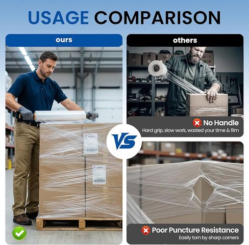 15 Inch x 1200 Ft Stretch Film Wrap 60 Gauge Self-Adhering Shrink Wrap Roll with Plastic Handles Industrial Strength up to 500% Stretch Wrap for Moving, Packing, Pallet Wrapping (2 Rolls, 60 Gauge) in Kuwait
