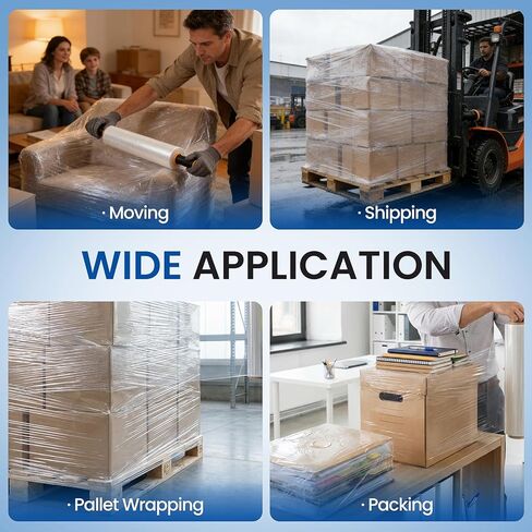 15 Inch x 1200 Ft Stretch Film Wrap 60 Gauge Self-Adhering Shrink Wrap Roll with Plastic Handles Industrial Strength up to 500% Stretch Wrap for Moving, Packing, Pallet Wrapping (2 Rolls, 60 Gauge) in Kuwait