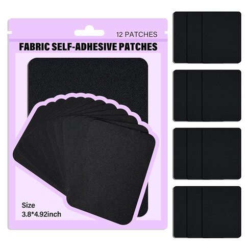 Premium Quality Fabric Self Adhesive Patches Inside & Outside Durable black Repair Decorating Kit 12 Pieces Size 3.8" by 4.92"Can be Used to Patch Sofas, Car Seats, Handbags, Jacket，Down Jacket，Holes. in Kuwait
