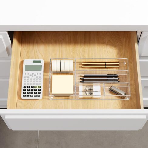 HBlife Acrylic Desk Drawer Organizer Tray with 6 Compartments, Small Clear Office Drawer Organizers and Accessories for Pens, Pencil, Makeup, Desktop, Bathroom and Kitchen, 11.65 x 6.1 x 1.38 Inch in Kuwait