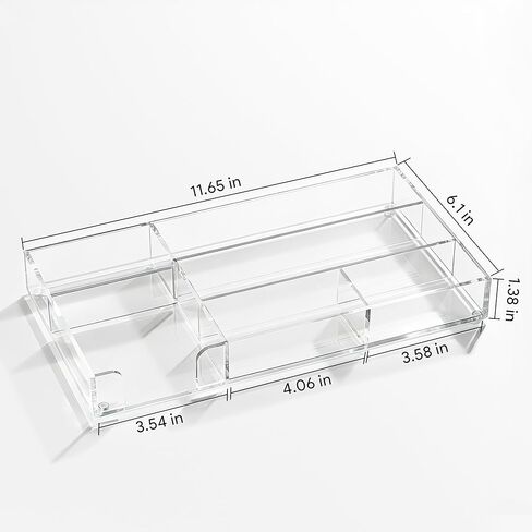 HBlife Acrylic Desk Drawer Organizer Tray with 6 Compartments, Small Clear Office Drawer Organizers and Accessories for Pens, Pencil, Makeup, Desktop, Bathroom and Kitchen, 11.65 x 6.1 x 1.38 Inch in Kuwait
