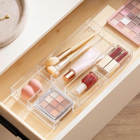 HBlife Acrylic Desk Drawer Organizer Tray with 6 Compartments, Small Clear Office Drawer Organizers and Accessories for Pens, Pencil, Makeup, Desktop, Bathroom and Kitchen, 11.65 x 6.1 x 1.38 Inch in Kuwait