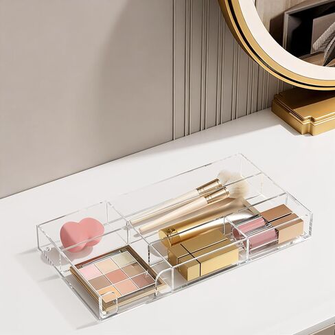HBlife Acrylic Desk Drawer Organizer Tray with 6 Compartments, Small Clear Office Drawer Organizers and Accessories for Pens, Pencil, Makeup, Desktop, Bathroom and Kitchen, 11.65 x 6.1 x 1.38 Inch in Kuwait