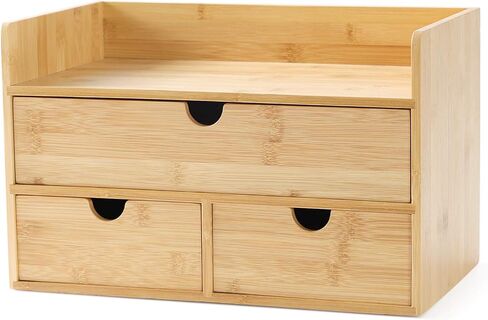 Wisuce Bamboo Desk Drawer Organizer, Desktop Organizer with Drawers Tabletop Storage Organization Box for Office Home Toiletries Supplies Vanity, No Assembly Required(1 with shelf-3 Drawers) in Saudi Arabia