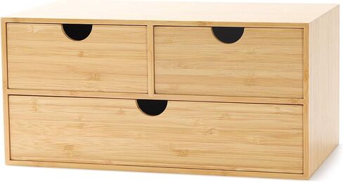 Wisuce Bamboo Desk Drawer Organizer, Desktop Organizer with Drawers Tabletop Storage Organization Box for Office Home Toiletries Supplies Vanity, No Assembly Required(1 with shelf-3 Drawers) in Saudi Arabia