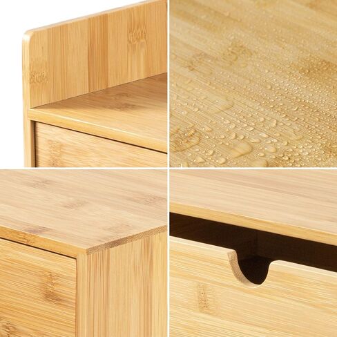 Wisuce Bamboo Desk Drawer Organizer, Desktop Organizer with Drawers Tabletop Storage Organization Box for Office Home Toiletries Supplies Vanity, No Assembly Required(1 with shelf-3 Drawers) in Saudi Arabia