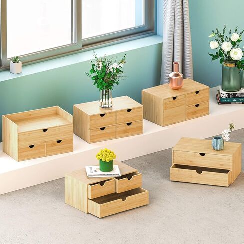 Wisuce Bamboo Desk Drawer Organizer, Desktop Organizer with Drawers Tabletop Storage Organization Box for Office Home Toiletries Supplies Vanity, No Assembly Required(1 with shelf-3 Drawers) in Saudi Arabia