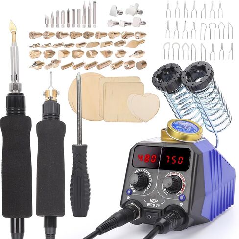 WEP 939D VII 2-IN-1 مجموعة حرق الخشب 84-IN-1 مع 51 نقطة صلبة و23 سلكًا مناقير الخشب مع 2 استنسل لأرقام الحروف، 6 خشب غير مكتمل، 1 حامل أقلام، أداة حرق in Kuwait