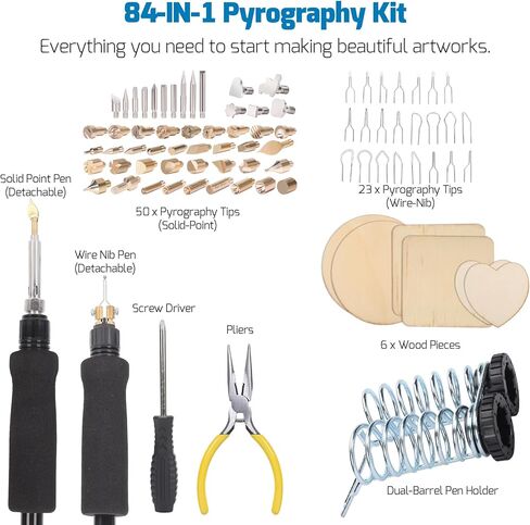 WEP 939D VII 2-IN-1 مجموعة حرق الخشب 84-IN-1 مع 51 نقطة صلبة و23 سلكًا مناقير الخشب مع 2 استنسل لأرقام الحروف، 6 خشب غير مكتمل، 1 حامل أقلام، أداة حرق in Kuwait