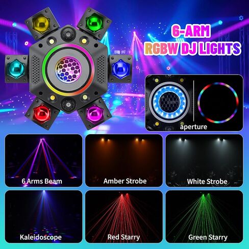 Moving Head DJ Lights, 150W RGBW LED 6 Arm Disco Ball Light with Mixed Lighting Effects, Sound Activated, DMX 512 Remote Control DJ Lights for Disco Club Wedding Party in Saudi Arabia