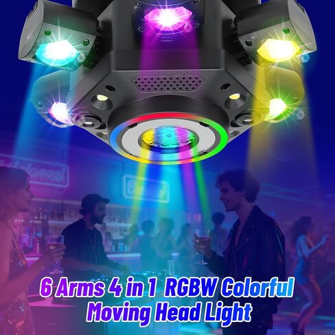 Moving Head DJ Lights, 150W RGBW LED 6 Arm Disco Ball Light with Mixed Lighting Effects, Sound Activated, DMX 512 Remote Control DJ Lights for Disco Club Wedding Party in Saudi Arabia