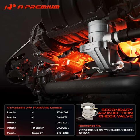 صمام فحص حقن الهواء الثانوي A-Premium متوافق مع Porsche 911 1998-2005 2010-2011 2014-2021، Boxster 2000-2004، Carrera GT 2004-2005، صمام التحكم في فحص مضخة الهواء مع حشية in Kuwait