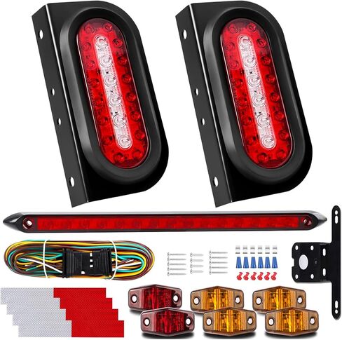 LIMICAR LED Trailer Lights Kit, 6 Inch Oval Tail Lights with Backup Reverse, DOT Compliant IP67 Waterproof, Brackets + 25FT 5-Pin Harness + 13.8" Light Bar + Markers, Stop Brake Turn for Boat RV Truck in Kuwait