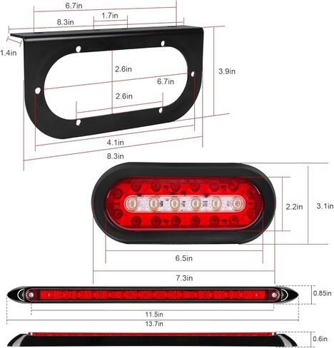 LIMICAR LED Trailer Lights Kit, 6 Inch Oval Tail Lights with Backup Reverse, DOT Compliant IP67 Waterproof, Brackets + 25FT 5-Pin Harness + 13.8" Light Bar + Markers, Stop Brake Turn for Boat RV Truck in Kuwait