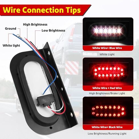 LIMICAR LED Trailer Lights Kit, 6 Inch Oval Tail Lights with Backup Reverse, DOT Compliant IP67 Waterproof, Brackets + 25FT 5-Pin Harness + 13.8" Light Bar + Markers, Stop Brake Turn for Boat RV Truck in Kuwait