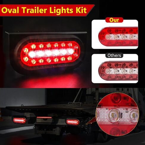 LIMICAR LED Trailer Lights Kit, 6 Inch Oval Tail Lights with Backup Reverse, DOT Compliant IP67 Waterproof, Brackets + 25FT 5-Pin Harness + 13.8" Light Bar + Markers, Stop Brake Turn for Boat RV Truck in Kuwait