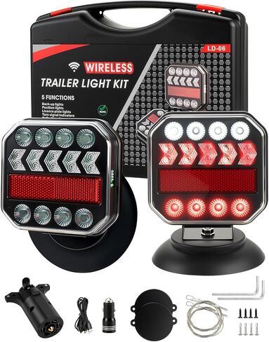 Wireless Trailer Lights Magnetic, LED Trailer Lights with Running, Turn Signal & Reverse Functions, 100FT 4&7-Pin Plug, Suitable for Trucks, Boats, RVs, Campers in Kuwait