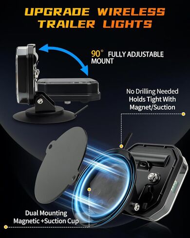 Wireless Trailer Lights Magnetic, LED Trailer Lights with Running, Turn Signal & Reverse Functions, 100FT 4&7-Pin Plug, Suitable for Trucks, Boats, RVs, Campers in Kuwait