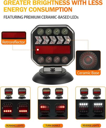 Wireless Trailer Lights Magnetic, LED Trailer Lights with Running, Turn Signal & Reverse Functions, 100FT 4&7-Pin Plug, Suitable for Trucks, Boats, RVs, Campers in Kuwait