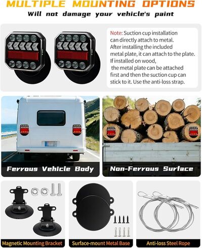 Wireless Trailer Lights Magnetic, LED Trailer Lights with Running, Turn Signal & Reverse Functions, 100FT 4&7-Pin Plug, Suitable for Trucks, Boats, RVs, Campers in Kuwait