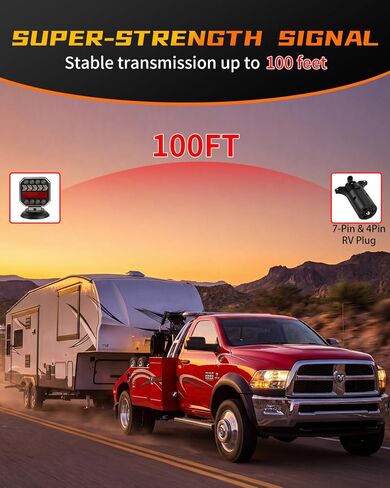 Wireless Trailer Lights Magnetic, LED Trailer Lights with Running, Turn Signal & Reverse Functions, 100FT 4&7-Pin Plug, Suitable for Trucks, Boats, RVs, Campers in Kuwait