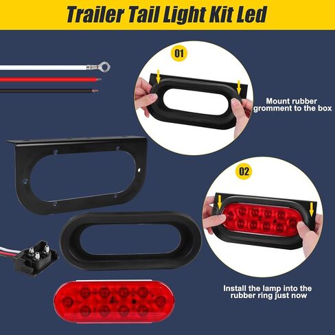 6" Oval LED Trailer Lights Kit with Mounting Bracket, Submersible Stop Brake Tail Light, Light Bar and Wiring Harness for Boat Truck RV Trailer in Kuwait