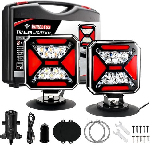 Wireless Trailer Lights Magnetic Kit, Rechargeable LED Towing Lights 164ft Stable Signal, IP67 Waterproof No Wiring Brake Turn Signal Tail Light for Truck, RV, Boat, Camper (DOT Compliant) in Kuwait