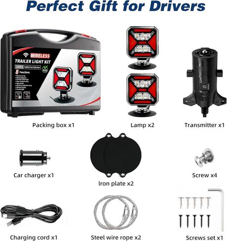 Wireless Trailer Lights Magnetic Kit, Rechargeable LED Towing Lights 164ft Stable Signal, IP67 Waterproof No Wiring Brake Turn Signal Tail Light for Truck, RV, Boat, Camper (DOT Compliant) in Kuwait