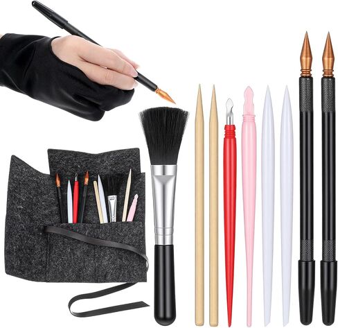 Nogeqi 11 Pcs Scratch Art Tools Scratching Drawing Tools Set: Artist Glove, Tool Bag, Scratch Coloring Pens, Plastic and Wooden Stylus, Scraper, Repair Pen, Clean Brush for Adults Teens Painting Paper in Kuwait