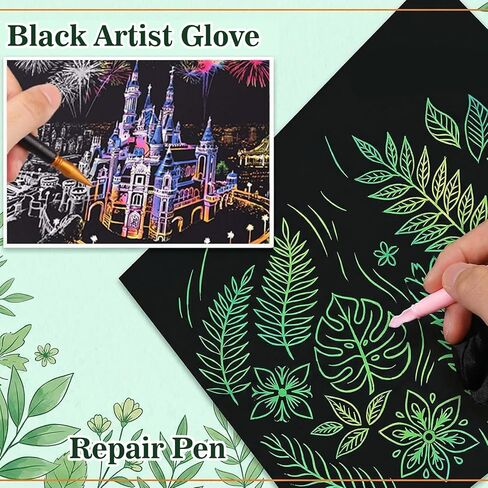 Nogeqi 11 Pcs Scratch Art Tools Scratching Drawing Tools Set: Artist Glove, Tool Bag, Scratch Coloring Pens, Plastic and Wooden Stylus, Scraper, Repair Pen, Clean Brush for Adults Teens Painting Paper in Kuwait