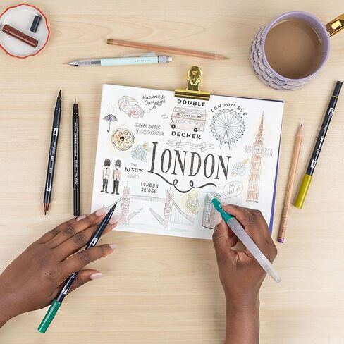 Tombow 56305 Urban Sketching Set, 8-Piece Art Set with Dual Brush Pens, Colored Pencils, Water Brush, Mechanical Pencil, Drawing Pen in Kuwait