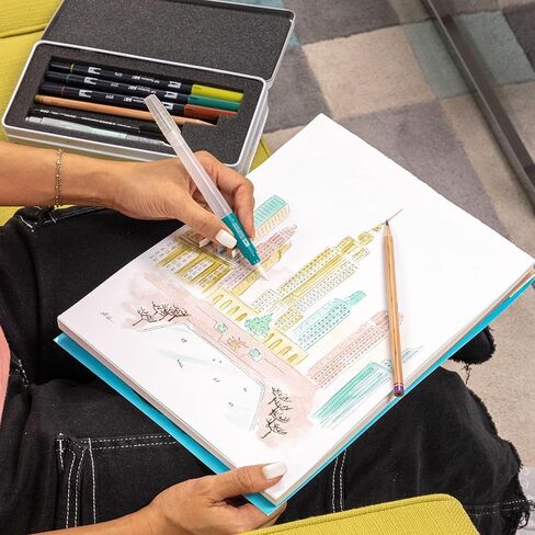 Tombow 56305 Urban Sketching Set, 8-Piece Art Set with Dual Brush Pens, Colored Pencils, Water Brush, Mechanical Pencil, Drawing Pen in Kuwait