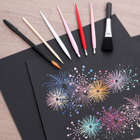 12 قطعة من أدوات الرسم للخدش، أداة فنية للرسم بالخدش، مجموعة رسم تتضمن قفاز الفنان، حقيبة تخزين، أقلام تلوين ذات طرفين، قلم بلاستيكي وخشبي، كاشطات، فرشاة نظيفة للبالغين in Kuwait
