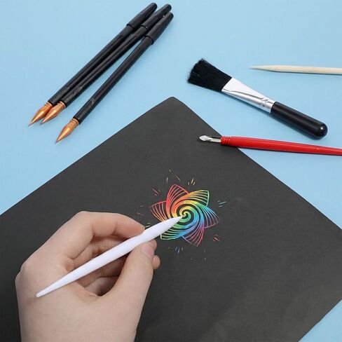 أدوات فنية للخدش، مجموعة أدوات رسم للخدش مكونة من 9 قطع، مجموعة رسم تتضمن قفاز الفنان، وحقيبة تخزين، وأقلام تلوين ذات طرفين، وقلم بلاستيكي وخشبي، ومكشطة، وفرشاة نظيفة للبالغين in Kuwait