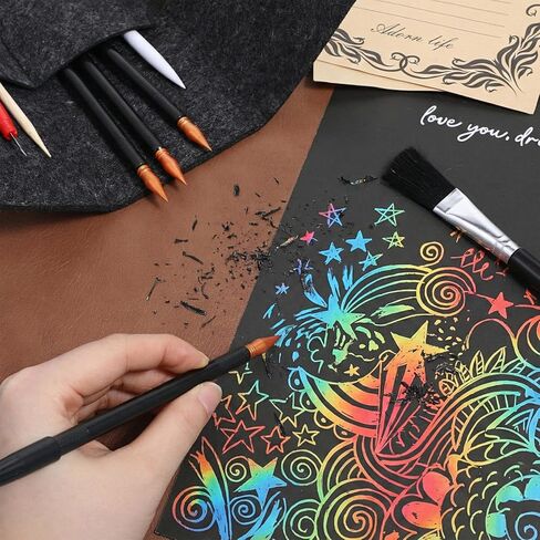 أدوات فنية للخدش، مجموعة أدوات رسم للخدش مكونة من 9 قطع، مجموعة رسم تتضمن قفاز الفنان، وحقيبة تخزين، وأقلام تلوين ذات طرفين، وقلم بلاستيكي وخشبي، ومكشطة، وفرشاة نظيفة للبالغين in Kuwait