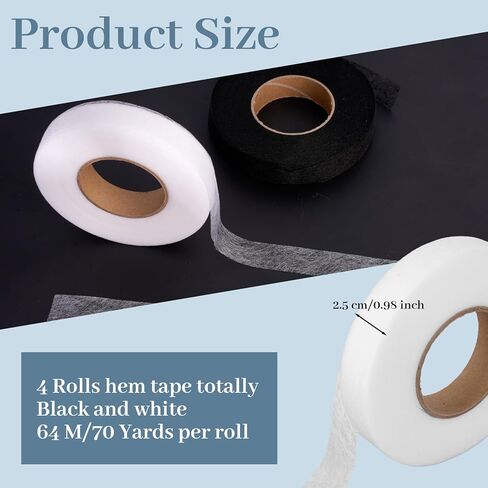 4 Rolls 280 Yards Hemming Tapes, 1 Inch Diy Fabric Iron Hem Tape for Pants Clothes DIY Crafts, Iron On No Sew Hemming Tape for Pants Dresses Curtains, Fusible Seam Hem Adhesive Tape Black White in Kuwait