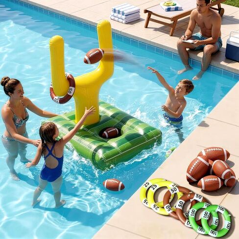 Inflatable Football Pool Ring Toss Game - 3-in-1 Floating Football Target for Swimming Pool, Backyard & Beach - Heavy Duty PVC Pool Toys for Kids and Adults Summer Party Games in Kuwait