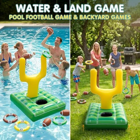 Inflatable Football Pool Ring Toss Game - 3-in-1 Floating Football Target for Swimming Pool, Backyard & Beach - Heavy Duty PVC Pool Toys for Kids and Adults Summer Party Games in Kuwait