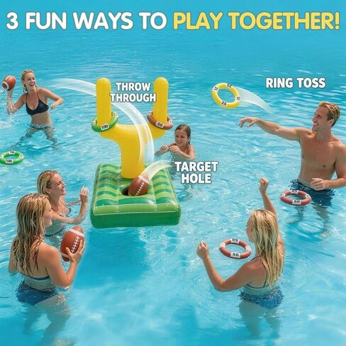 Inflatable Football Pool Ring Toss Game - 3-in-1 Floating Football Target for Swimming Pool, Backyard & Beach - Heavy Duty PVC Pool Toys for Kids and Adults Summer Party Games in Kuwait