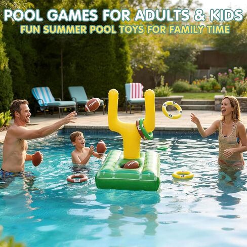 Inflatable Football Pool Ring Toss Game - 3-in-1 Floating Football Target for Swimming Pool, Backyard & Beach - Heavy Duty PVC Pool Toys for Kids and Adults Summer Party Games in Kuwait