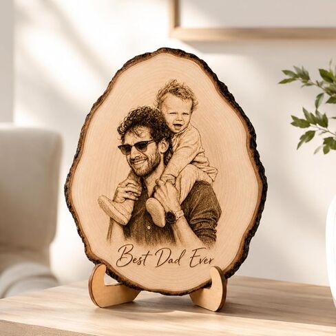 Personalized Portrait Dad And Kids Wooden Sign, Custom Watercolor Portrait From Photo Gifts for Daddy, Fathers Day Art Plaque Sign, Birthday Christmas Family Wall Decor, Framed Desk Sign, Dad Gift in Kuwait
