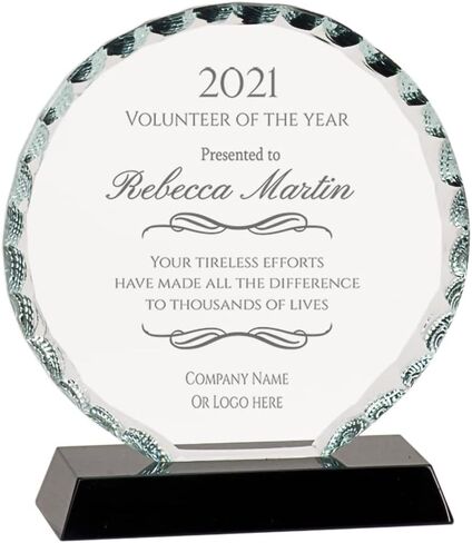 Personalized Round Facet Glass on Black Base Award Plaque, Custom Engraved Glass Award for Employee Appreciation, Recognition, Retirement and More (7.5") in Kuwait