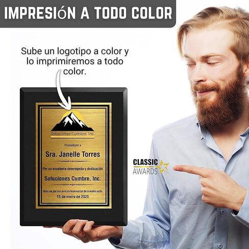 Crea tu Propia Placa Personalizada - Carga tu Propio Logotipo - Foto y Texto Personal، Impresión a todo color - Placa de Premio Totalmente Personalizada Para Servicio، Reconocimiento de Logros (Negro Mate، 6 بوصات × 8 بوصات) in Kuwait
