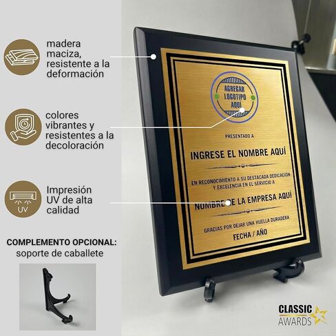Crea tu Propia Placa Personalizada - Carga tu Propio Logotipo - Foto y Texto Personal، Impresión a todo color - Placa de Premio Totalmente Personalizada Para Servicio، Reconocimiento de Logros (Negro Mate، 6 بوصات × 8 بوصات) in Kuwait