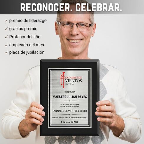 Crea tu Propia Placa Personalizada - Carga tu Propio Logotipo - Foto y Texto Personal، Impresión a todo color - Placa de Premio Totalmente Personalizada Para Servicio، Reconocimiento de Logros (Negro Mate، 6 بوصات × 8 بوصات) in Kuwait