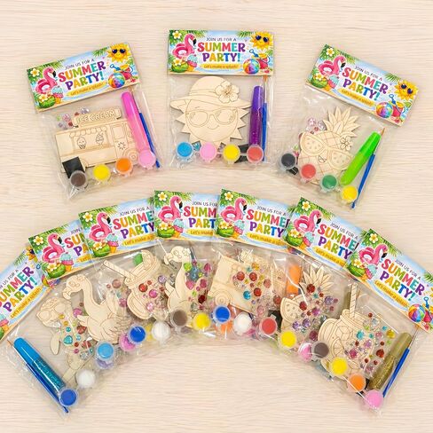 12 Pack Summer Crafts for Kids – Paint Your Own Wooden Painting Kits - Individually Wrapped Summer Party Favors, DIY Hawaiian Luau Beach Craft Activities, End of Year Student Gifts Goodie Bag Fillers in Kuwait