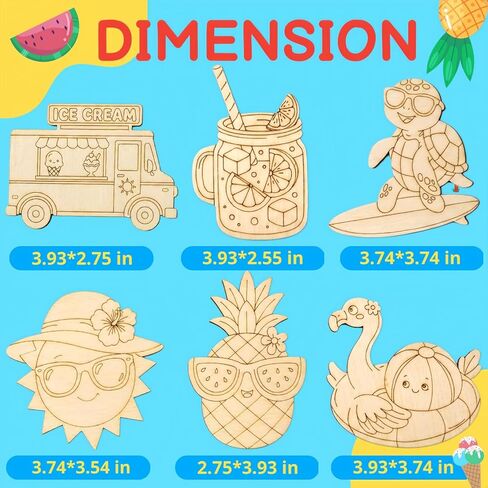 12 Pack Summer Crafts for Kids – Paint Your Own Wooden Painting Kits - Individually Wrapped Summer Party Favors, DIY Hawaiian Luau Beach Craft Activities, End of Year Student Gifts Goodie Bag Fillers in Kuwait